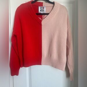 Kerri Rosenthal Women's Radiant Heart Colorblock V-Neck Knit Sweater Size Small